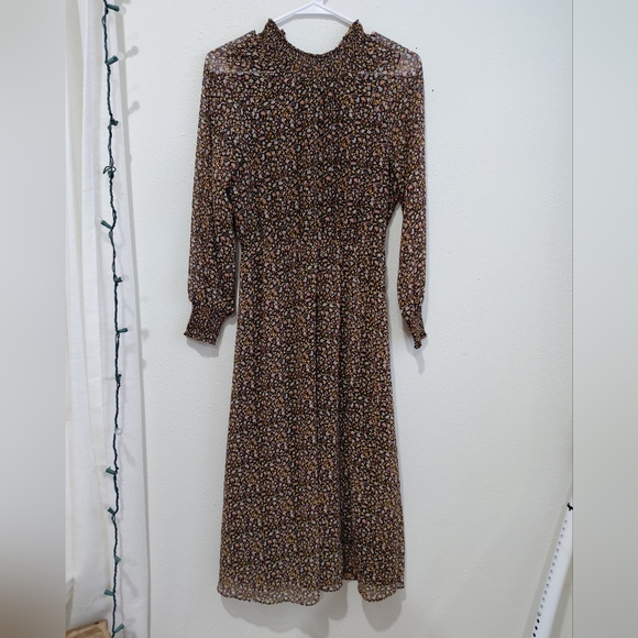 Madewell Georgette Smocked Neck Midi Floral Dress 70s Prairie Modest Boho - Picture 2 of 8